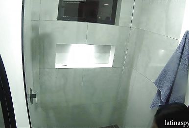 young lovely maid with huge natural breast takes a shower